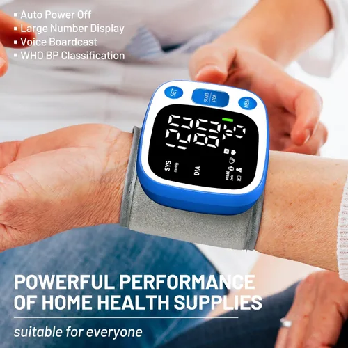 Vista 7 de Oklar Monitores de presión arterial para uso doméstico recargable de muñeca digital BP con pantalla retroiluminada LED, transmisión de voz