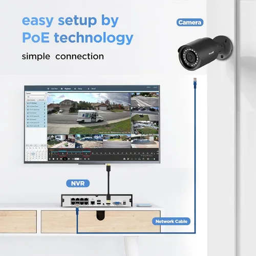 Vista 2 de Sistema de Cámaras de Seguridad 4K PANOOB PoE, 4X Cámaras IP PoE de 8MP con Cable para el Hogar con Micrófono, Detección de Humanos/Vehículos
