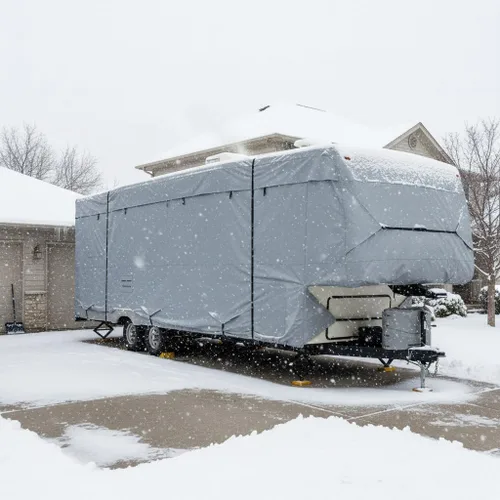 Vista 4 de GEARFLAG Funda para RV de 5ta rueda de 5 capas, se ajusta a 28' - 30' con tiras laterales reforzadas a prueba de viento, anti-UV, resistente al