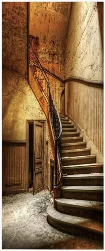 Vista 91 de 3D Pegatina de pared adhesiva para puerta - Poster de película de escaleras antiguas Premium PVC impermeable para pared de dormitorio y sala