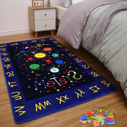 COZYLOOM Alfombra educativa con sistema solar para niños, diseño de galaxia, espacio exterior, para sala de juegos, planeta, antideslizante,