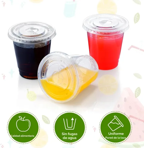 Vista 4 de Eupako 10 onzas - 100 juegos de vasos de plástico con tapas, vasos desechables transparentes con tapas, contenedores para bebidas frías, postres 10