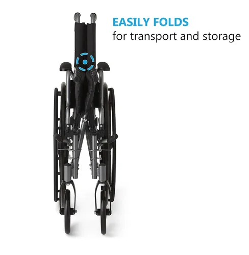 Vista 4 de Silla de ruedas Medline K4 estándar, ligera, con brazos inclinables y desmontables y descansos para las piernas elevables, MDS806550NE, Negro, 1, 1