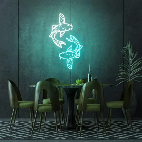 Vista 9 de Koi Fish - Letrero de neón, azul hielo y blanco, letrero decorativo, 14 pulgadas