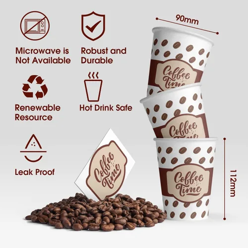 Vista 3 de Ginkgo Tazas de café con tapas, 12 onzas, paquete de 100 tazas de café desechables para capuchino, bebidas calientes, café, cacao y chocolate