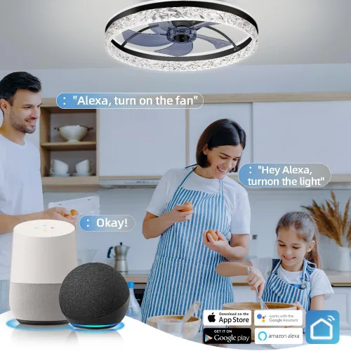 Vista 2 de Ventilador de Techo con Luz, Ventiladores de Techo de Perfil Bajo, Ventilador de Techo de Montaje Empotrado, Ventiladores Inteligentes de Techo