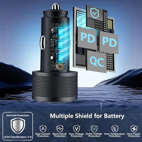 Vista 6 de [Apple MFi Certified] iPhone 17 Car Charger Fast Charging, KYOHAYA 3-Port 67W PD/QC Car Power Adapter USB-C Charger Cigarette Lighter + Type-C