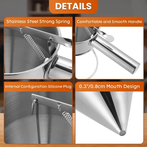 Vista 4 de Dispensador de masa de panqueques de acero inoxidable de 20.3 fl oz/20 onzas, dispensador de embudo de pistón con soporte mango desmontable