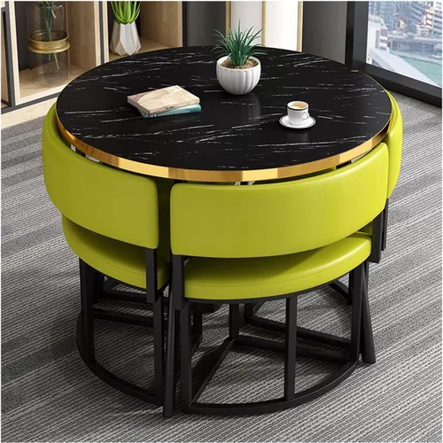 Vista 8 de Kitchen & Dining Room Sets,Small Office Conference Room Table Set with 4 Chairs, Modern Business Negotiation Dining Table and Chair Brown