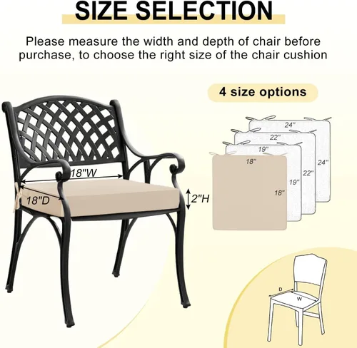 Vista 6 de downluxe Cojines impermeables para sillas de exterior para muebles de patio, cojín para silla de patio de 18 x 18 x 2 pulgadas con lazos ajustables