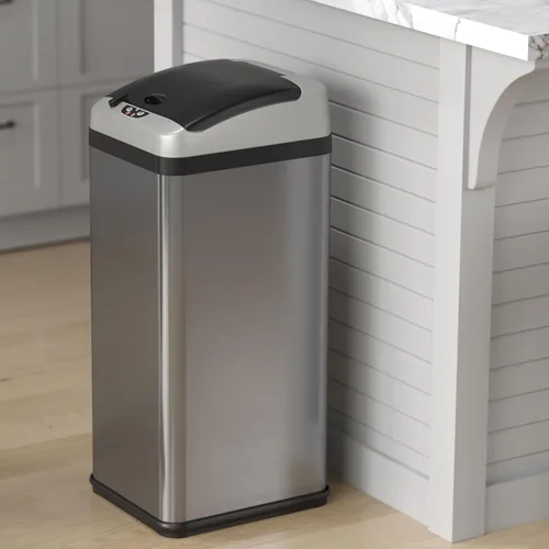 Vista 5 de iTouchless Cubo de basura de cocina con sensor de 13 galones con tapa, adaptador de CA y filtro de olor, cubo de basura platino de edición limitada