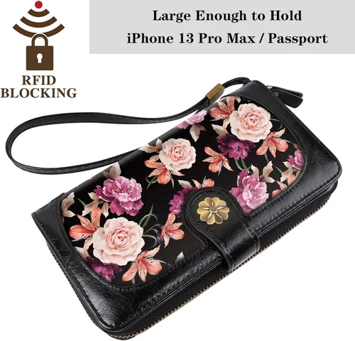 Vista 5 de Carteras para mujer, soporte de múltiples tarjetas, cartera de embrague, organizador de tarjetas, monedero para mujer con correa de muñeca