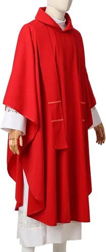 Vista 6 de BLESSUME Esperanza/Espíritu Iglesia Sacerdotes Sólidos Casulla Misas Vestiduras Verde - Cuello de capucha