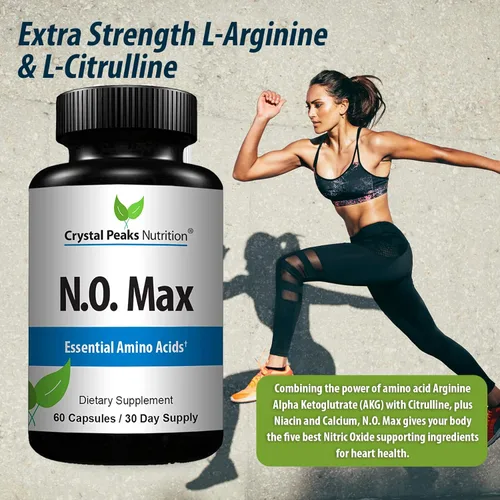 Vista 2 de N.O. Max Suplemento de óxido nítrico - L arginina, malato de citrulina, AAKG, aminoácidos beta alanina - 60 cápsulas