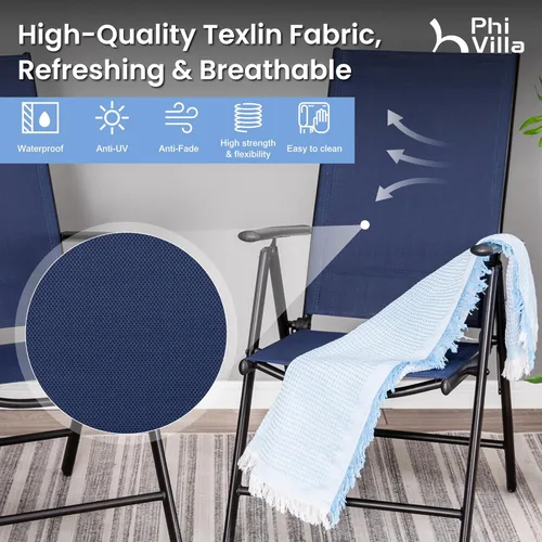 Vista 4 de PHI VILLA Juego de comedor de patio de 9 piezas, muebles de patio al aire libre con sillas plegables portátiles ajustables (azul) y mesa de comedor