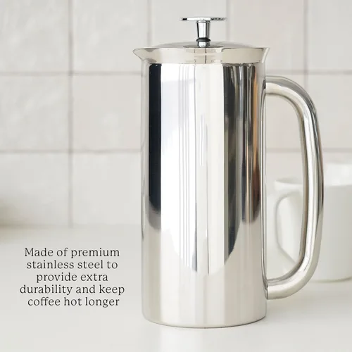 Vista 7 de ESPRO P7 French Press - Cafetera y tetera aislada de acero inoxidable de doble pared (acero inoxidable pulido, 32 onzas) juego de 4 tazas