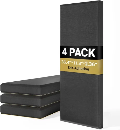 Vista 14 de TONOR 4 paneles acústicos grandes, 23.6 x 11.8 x 2.36 pulgadas, panel de fibra de vidrio 3D a prueba de sonido con autoadhesivo, panel decorativo