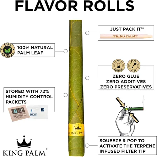 Vista 4 de King Palm Flavors Rollie Size Cones - 2 Pack, 4 Rolls Terpene Infused - Squeeze & Pop Pre Rolls - Organic Flavored Cones - (Cherry Charm)