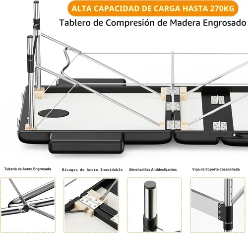 Vista 7 de Mesa de Masaje Portátil de 84" de Largo 24" de Ancho Profesional, Sofá de Masaje Reclinable de 3 Secciones, Cama de Aluminio Ajustable
