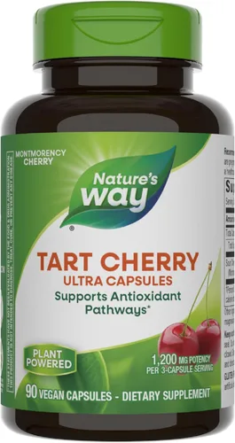 Nature's Way Cápsulas Tart Cherry Ultra, suplemento de antocianina y soporte antioxidante*, 1,200 mg por porción, 90 cápsulas vegetarianas
