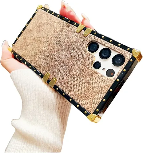 Vista 12 de Funda de cuero de lujo para Samsung Galaxy S22 Ultra con correa para pulsera, anticaídas, funda protectora de diseñador compatible con Samsung S22