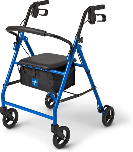 Medline Andador con ruedas de acero para adultos con discapacidad de movilidad, azul, capacidad de peso de 350 libras, ruedas de 6 pulgadas,