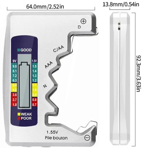Vista 2 de Wolfride Probador de comprobador de batería AA Probador de batería universal 9 V Probador de batería Pantalla digital para AAA AA C D N 9V Batería