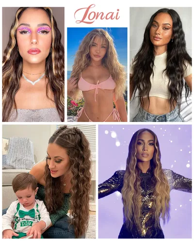Vista 6 de LONAI - Extensiones de cabello con clip, 6 piezas, rizadas, de 24" de largo, sintéticas, para mujer, color rubio ceniza natural