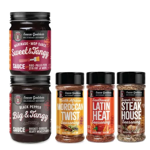 Vista 7 de Sauce Goddess - Chef’s Sampler - 3 BBQ Sauces & 3 Seasonings - Bold, Sweet, Tangy & Spicy - Award-Winning, Gluten-Free Grilling Gift Set - 6-Pack