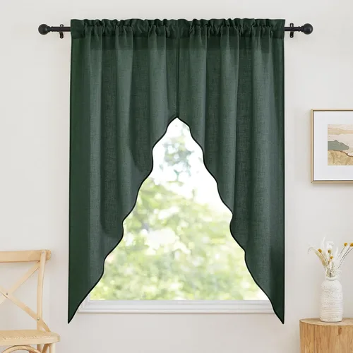 Vista 57 de RYB HOME Cortinas Cortas de Lino con Cenefas Swag - Niveles Semitransparentes para la Parte Superior de Ventanas, Decoración del Hogar con Filtrado