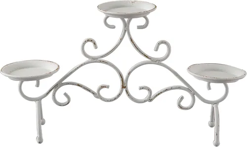 Vista 4 de SOFE Portavelas rústico para chimenea, portavelas de pilar de metal de 3 brazos, portavelas blanco Shabby Chic para decoración de mantel, soporte