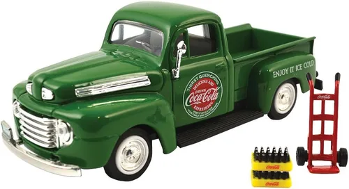 1948 Ford pickup truck botella de Coca Cola verde con Coca Carcasas y carro de mano 1/43 por motorcity Classics 467431