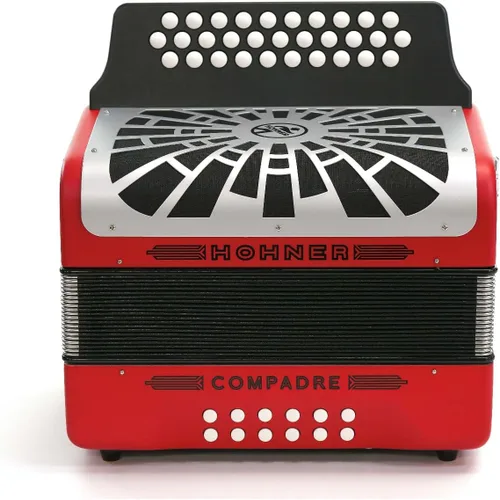 Vista 2 de Hohner Compadre GCF Acordeón con bolsa de concierto (rojo)