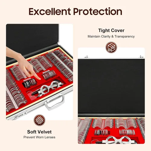 Vista 4 de Juego de lentes de prueba de 266 piezas, kit profesional de estuche de optometría con borde de metal, marco de prueba de ojos, kit de gafas