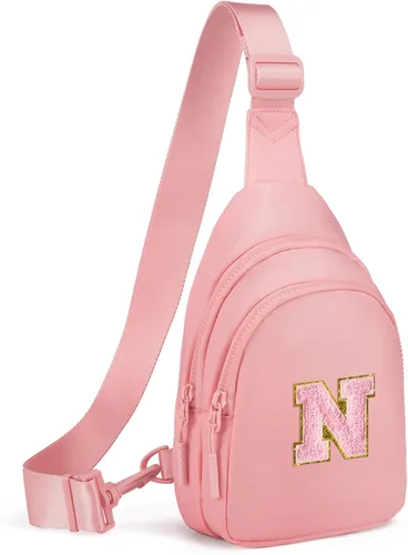 Vista 20 de Viverte Pequeña bolsa con inicial para niñas y mujeres, bonita cangurera cruzada de regalo