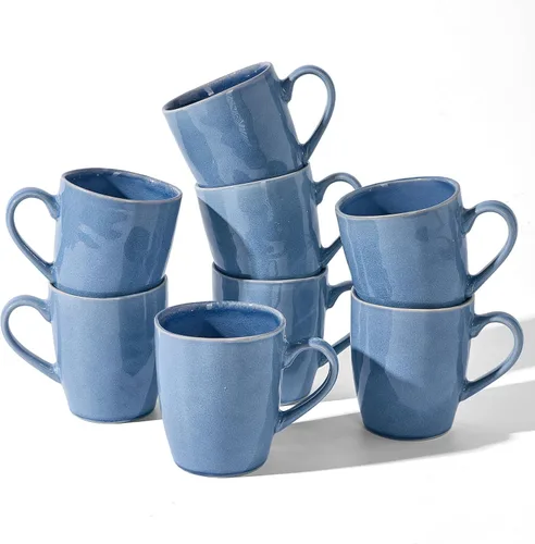 Vista 21 de Tazas de café Aurora de famiware, juego de 4 tazas de 14 oz, taza de gres para cocina, para capuchino, café con leche, esmaltado reactivo, apta