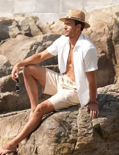 Vista 5 de COOFANDY Camisa casual de manga corta con botones para hombre, camisa de playa de verano con textura