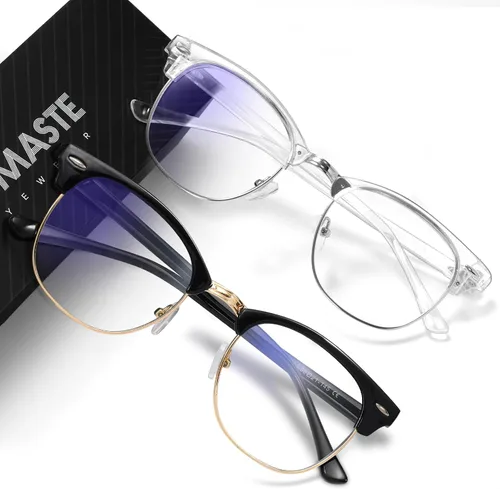 Vista 50 de Blue Light Blocking Glasses Anti Eyestrain Computer Gaming Glasses Vintage Half Frame UV Clear Lens for Women Men