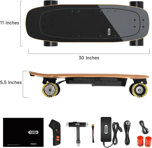 Vista 4 de MEEPO Mini Series - Patineta eléctrica con control remoto, velocidad máxima de hasta 26-32 MPH, rango de 11-24 millas, carga máxima de 330 libras