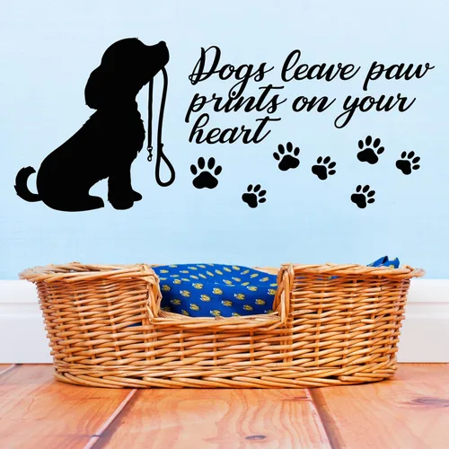 Vista 2 de Vinilo adhesivo de pared para amantes de los perros, con frase en inglés "Paw Prints" (ig6203), color negro