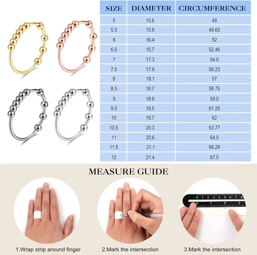 Vista 4 de Anillo de ansiedad para mujer, plata de ley S925, anillo giratorio para ansiedad, anillo de ansiedad con cuentas, anillo giratorio para aliviar