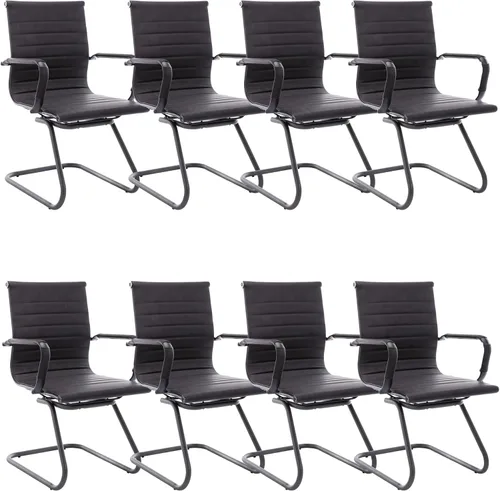 Vista 30 de Sillas de recepción, sin ruedas, silla de conferencia, de cuero, resistente, soporte para la espalda, silla de invitados de oficina, juego de 2 Negro