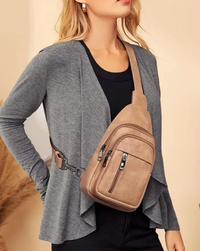 Vista 2 de MASINTOR Bolso bandolera para mujer - Riñonera cruzada con cuero vegano - Mochila ajustable para viajes