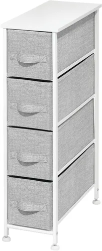 Vista 9 de mDesign Cajonera en torre con 4 cajones. Resistente estructura de metal. Parte superior de madera, cajones de tela fáciles de abrir. Cómoda con 4