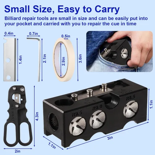 Vista 2 de Lyreh Moldeador de punta de taco de billar 10 en 1, kit de herramientas de reparación de palos de punta de taco de billar, accesorios que incluyen