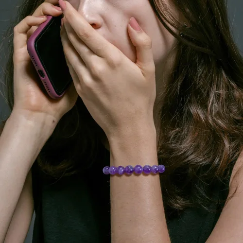 Vista 4 de Pulsera de cristal curativo para mujer de 8 mm de piedra natural con cuentas de cristal engarzadas, pulsera ajustable de gemas hecha a mano, joyería