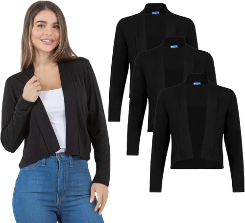 Azules Cárdigan corto para mujer, suéter ligero de manga larga, cárdigan corto con frente abierto para vestidos