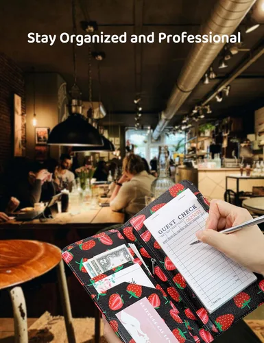 Vista 8 de Libreta para servidores con bolsillo con cremallera y cierre magnético, libreta de servidor, libro para camarera, libro de servicio con bolsillo