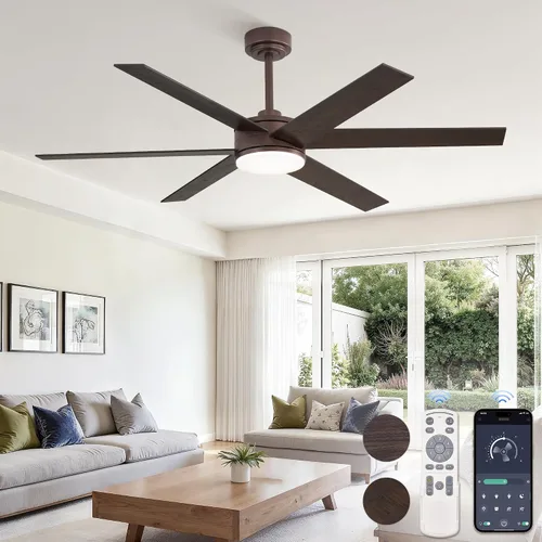 Vista 19 de Fanbulous Ventiladores de techo de 66 pulgadas con luces y control remoto, 6 aspas reversibles, regulable, 3000K-6000K ajustable, ventiladores