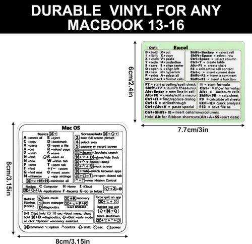 Vista 2 de 2 calcomanías de acceso directo para Mac, Mac OS Excel, atajos de teclado, adhesivo para Windows, vinilo compatible con MacBook de 13 a 16 pulgadas